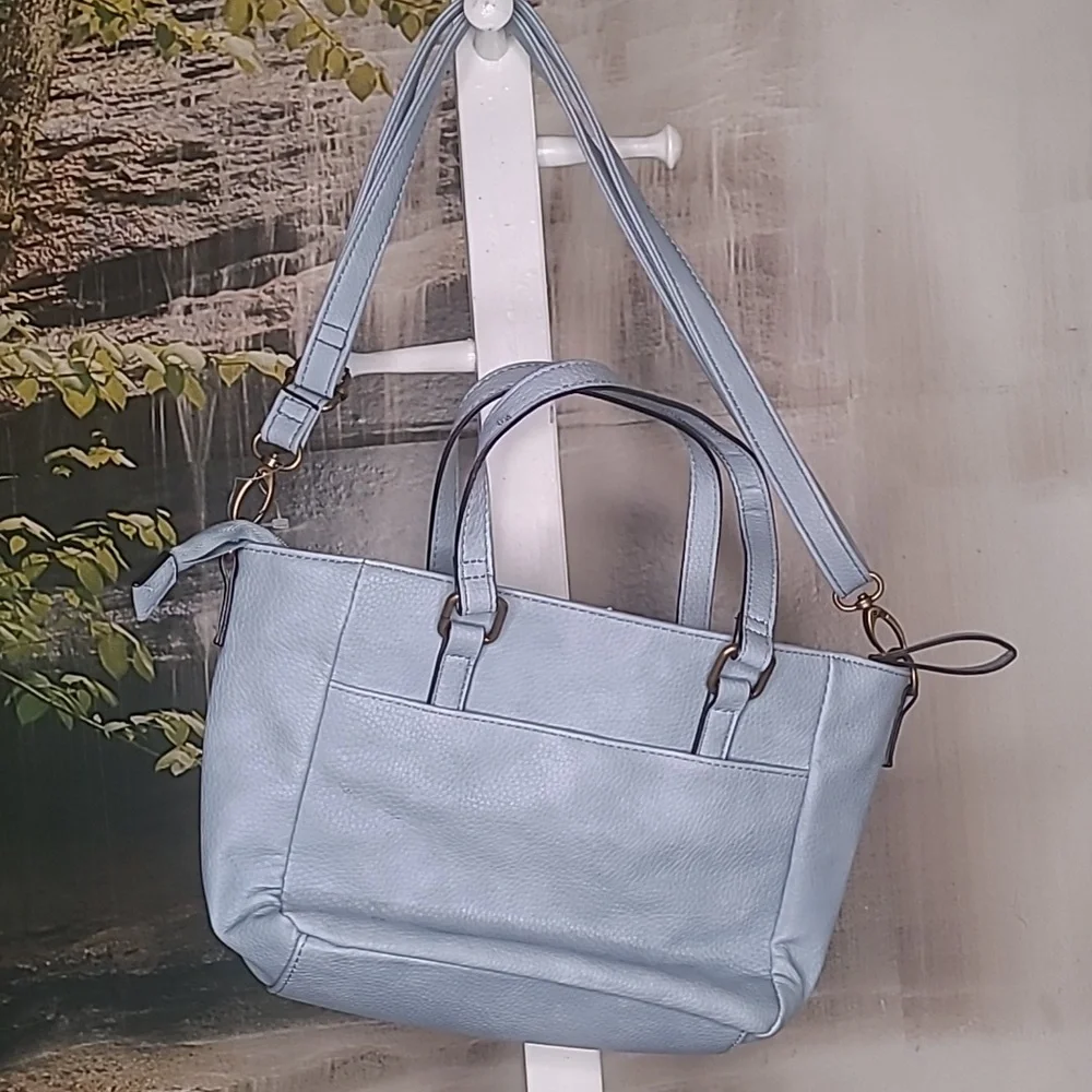 Bueno over the shoulder purse handbag light blue pebbled faux leather